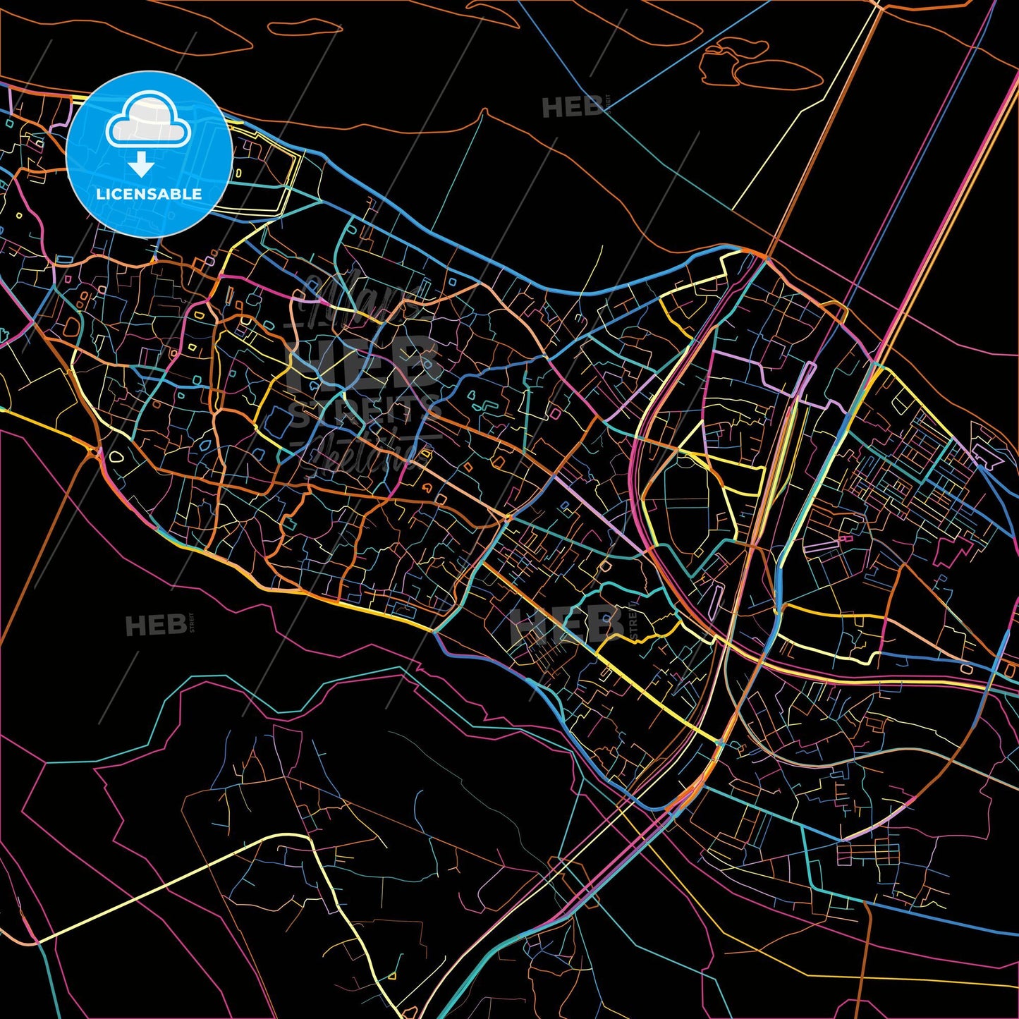 Cuttack, Odisha, India, colorful city map on black background