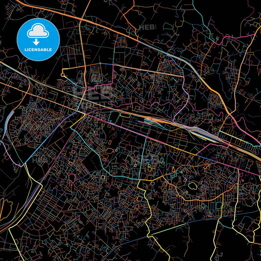 Asansol, West Bengal, India, colorful city map on black background