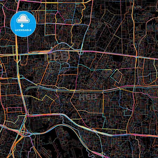 East Jakarta, Indonesia, colorful city map on black background