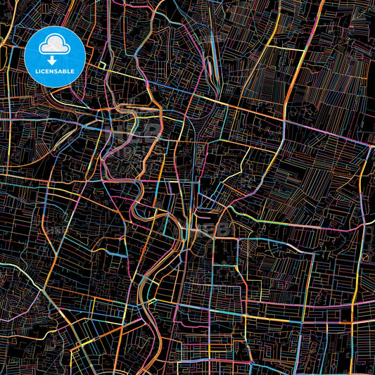 Surabaya, East Java, Indonesia, colorful city map on black background