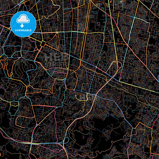 Semarang, Central Java, Indonesia, colorful city map on black background