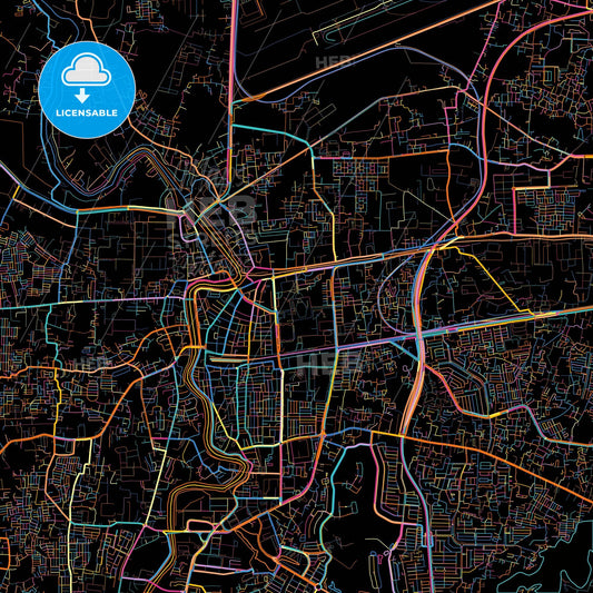 Tangerang, Banten, Indonesia, colorful city map on black background