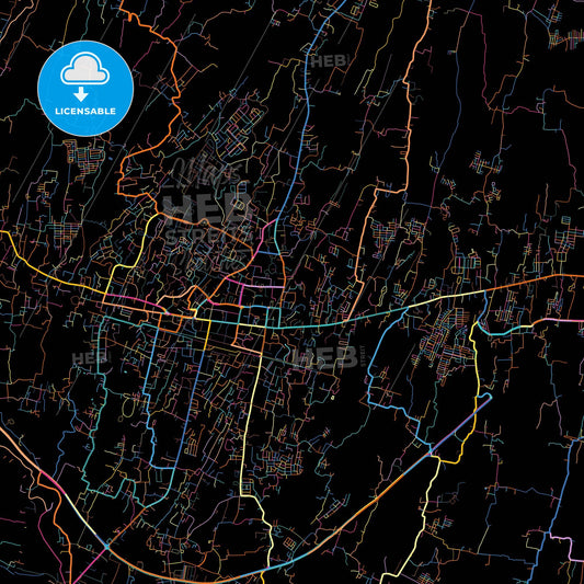 Sukabumi, West Java, Indonesia, colorful city map on black background