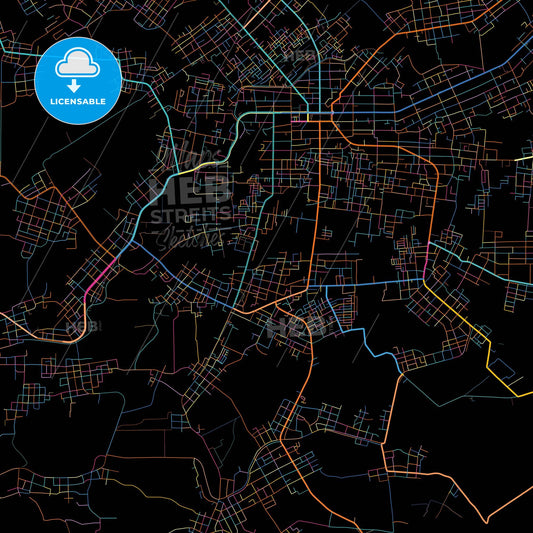 Metro, Lampung, Indonesia, colorful city map on black background