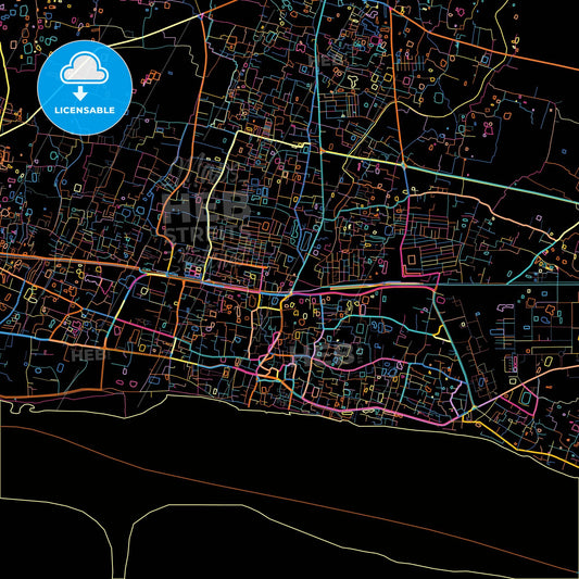 Rajshahi, Rajshahi, Bangladesh, colorful city map on black background
