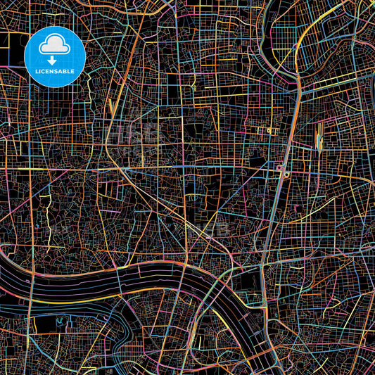 Adachi, Tokyo, Japan, colorful city map on black background