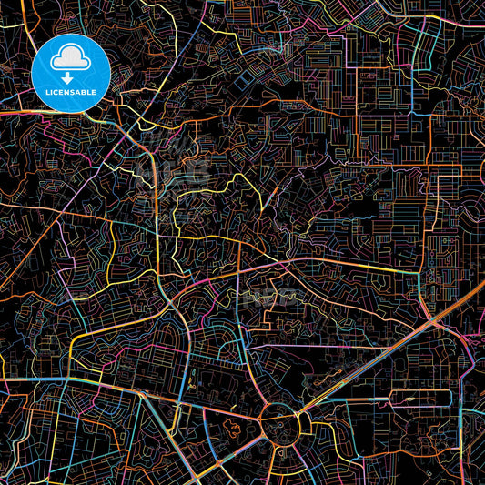 Quezon City, Philippines, colorful city map on black background