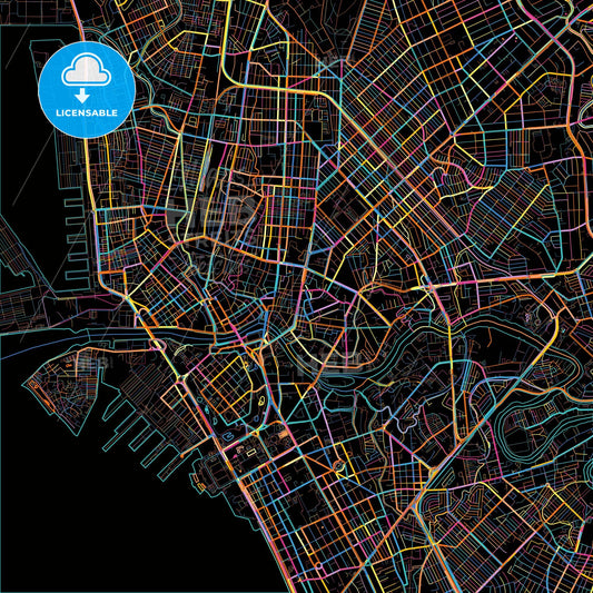 Manila, Philippines, colorful city map on black background