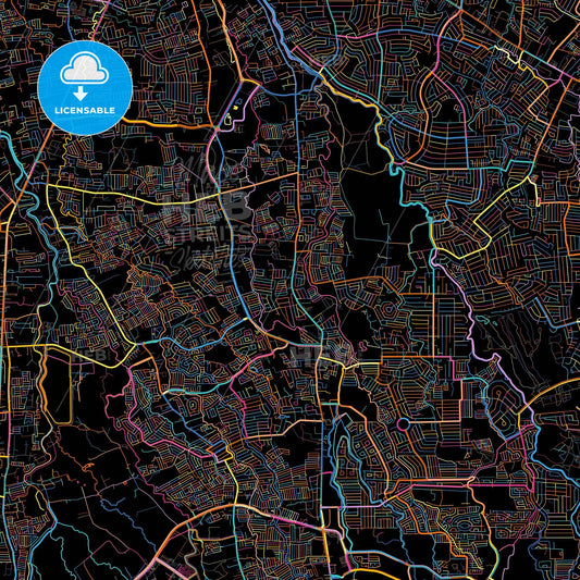 Bacoor, Cavite, Philippines, colorful city map on black background