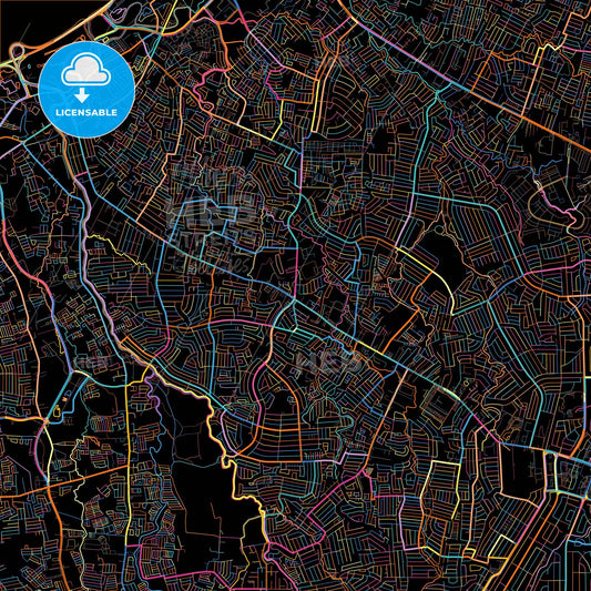 Las Piñas, Philippines, colorful city map on black background