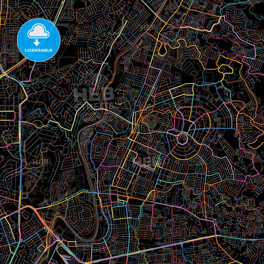 Marikina, Philippines, colorful city map on black background