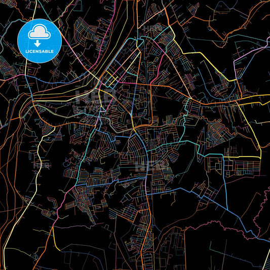 Tarlac City, Tarlac, Philippines, colorful city map on black background