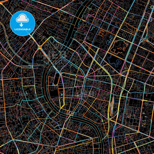Bangkok, Bangkok, Thailand, colorful city map on black background