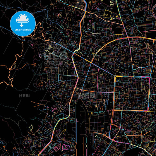 Chiang Mai, Chiang Mai, Thailand, colorful city map on black background