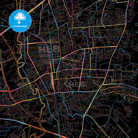Hat Yai, Songkhla, Thailand, colorful city map on black background