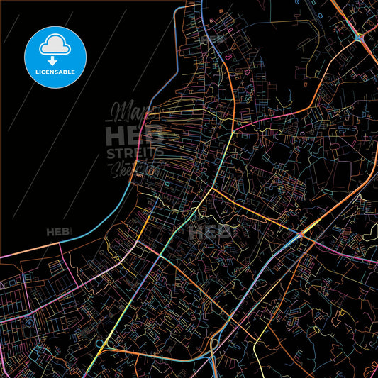 Chaophraya Surasak, Chonburi, Thailand, colorful city map on black background