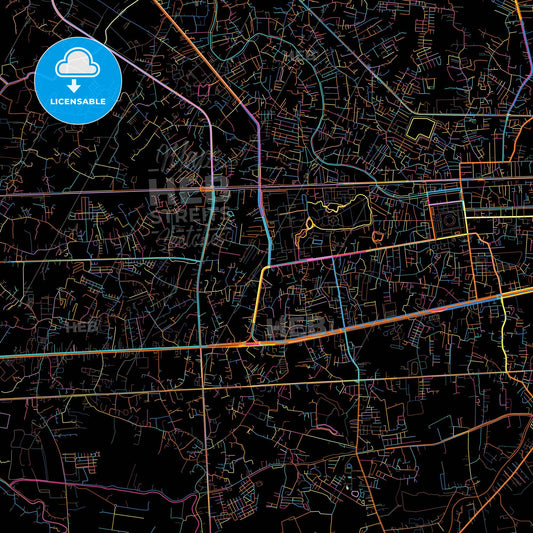 Nakhon Pathom, Nakhon Pathom, Thailand, colorful city map on black background
