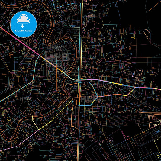Phitsanulok, Phitsanulok, Thailand, colorful city map on black background