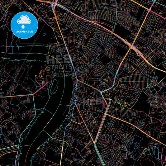 Samut Prakan, Samut Prakan, Thailand, colorful city map on black background