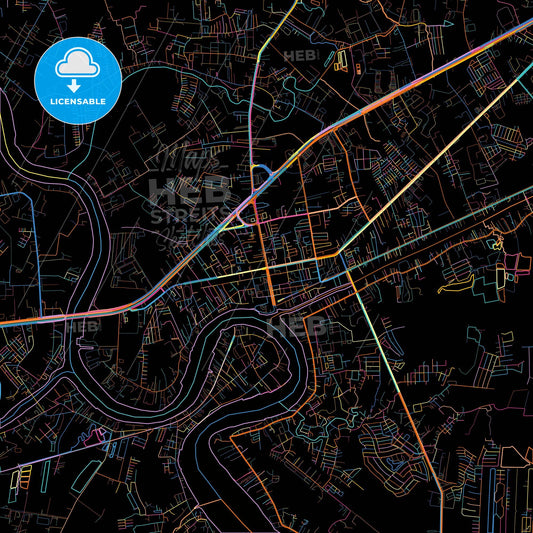 Samut Sakhon, Samut Sakhon, Thailand, colorful city map on black background