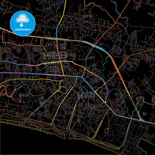 Rayong, Rayong, Thailand, colorful city map on black background