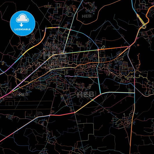 Mae Sot, Tak, Thailand, colorful city map on black background