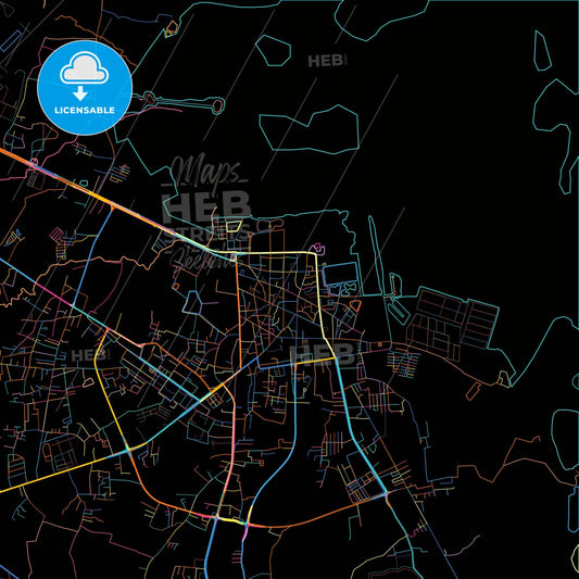 Sakon Nakhon, Sakon Nakhon, Thailand, colorful city map on black background