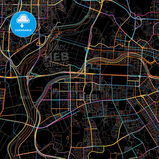 Gwangju, South Korea, colorful city map on black background