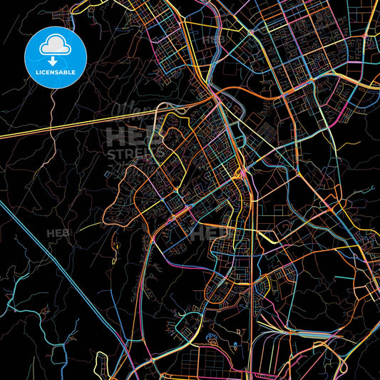 Gunpo, Gyeonggi, South Korea, colorful city map on black background