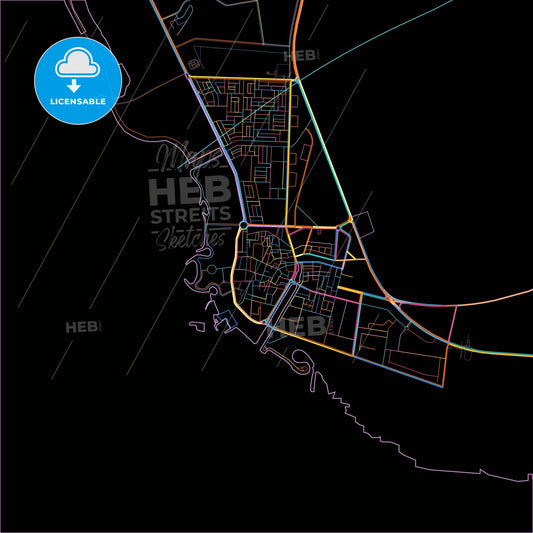 Al Qunfudhah, Saudi Arabia, colorful city map on black background