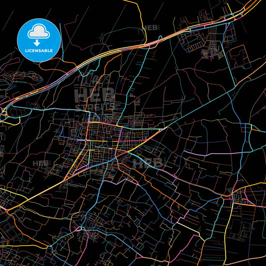 Douma, Syria, colorful city map on black background