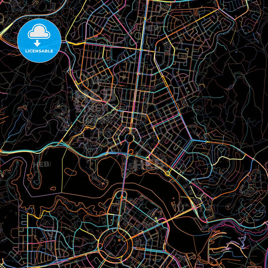 Canberra–Queanbeyan, Australian Capital Territory, Australia, colorful city map on black background