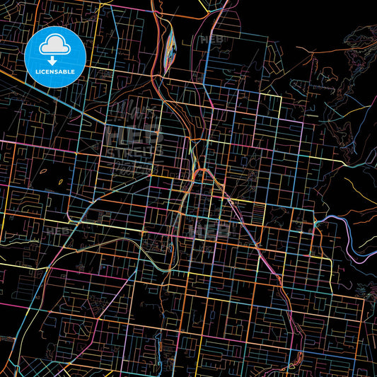 Toowoomba, Queensland, Australia, colorful city map on black background