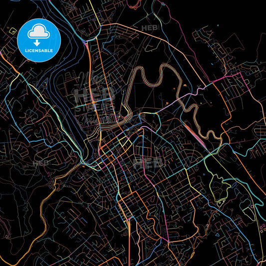 Launceston, Tasmania, Australia, colorful city map on black background