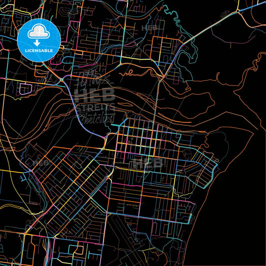 Mackay, Queensland, Australia, colorful city map on black background