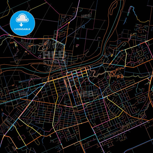 Bundaberg, Queensland, Australia, colorful city map on black background
