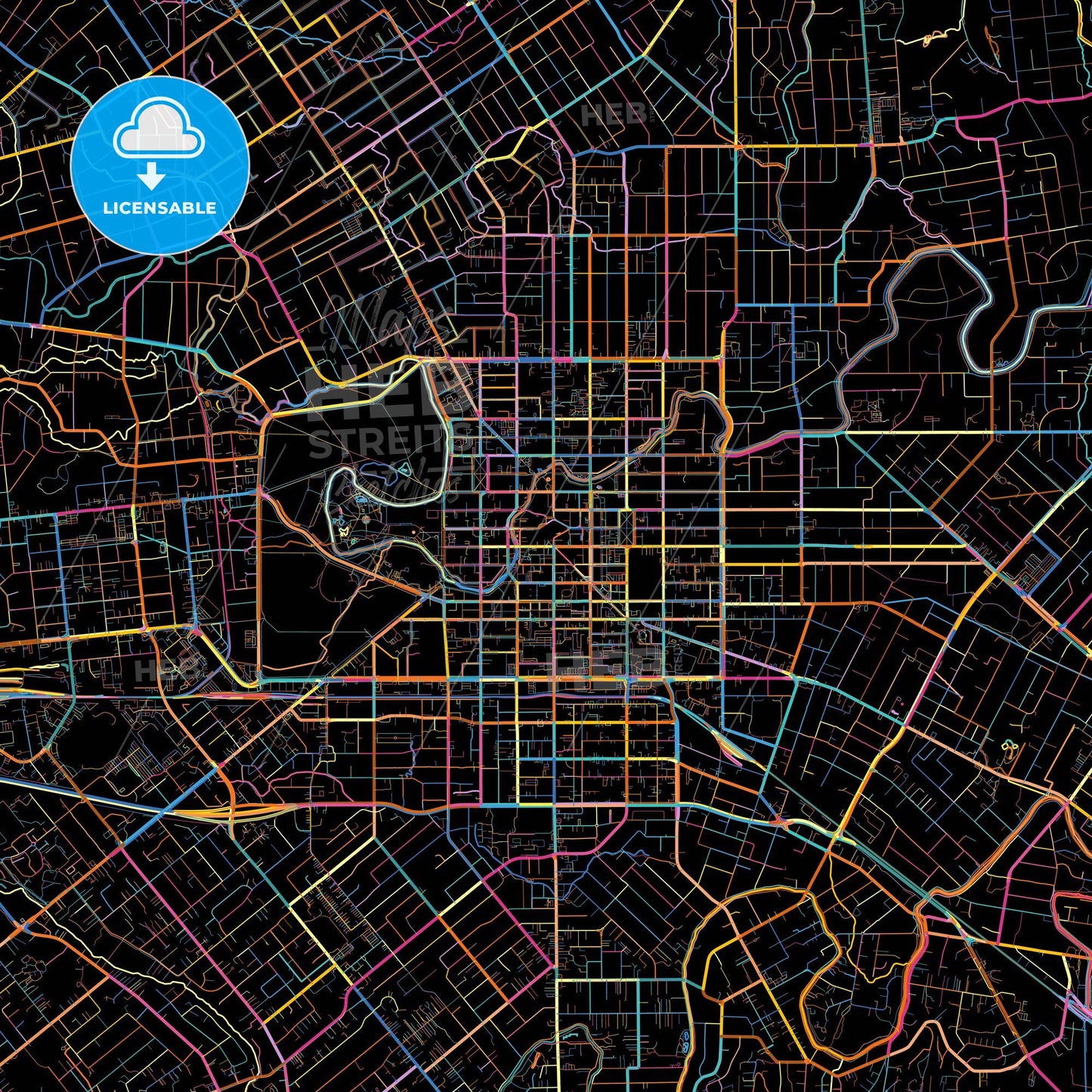 Christchurch, New Zealand, colorful city map on black background