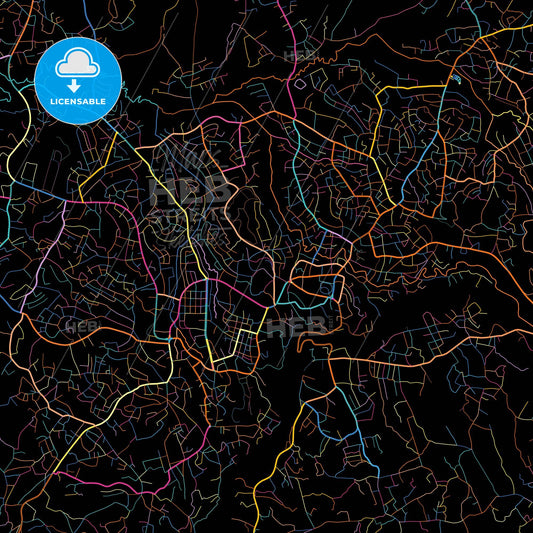 Bamenda, Cameroon, colorful city map on black background