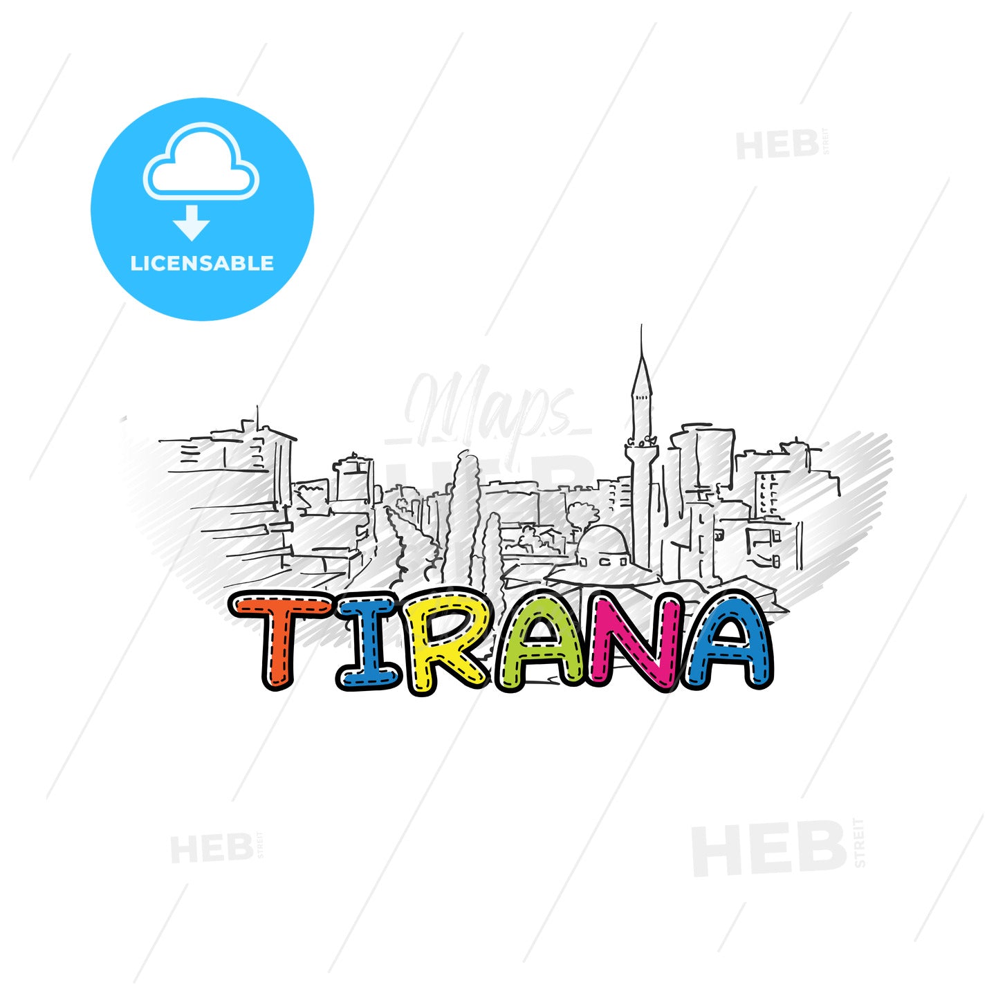 tirana beautiful sketched icon – instant download