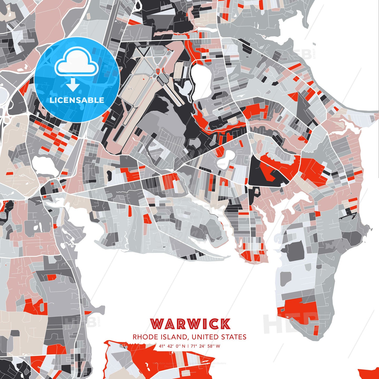 Warwick, Rhode Island, United States, modern map - HEBSTREITS Sketches