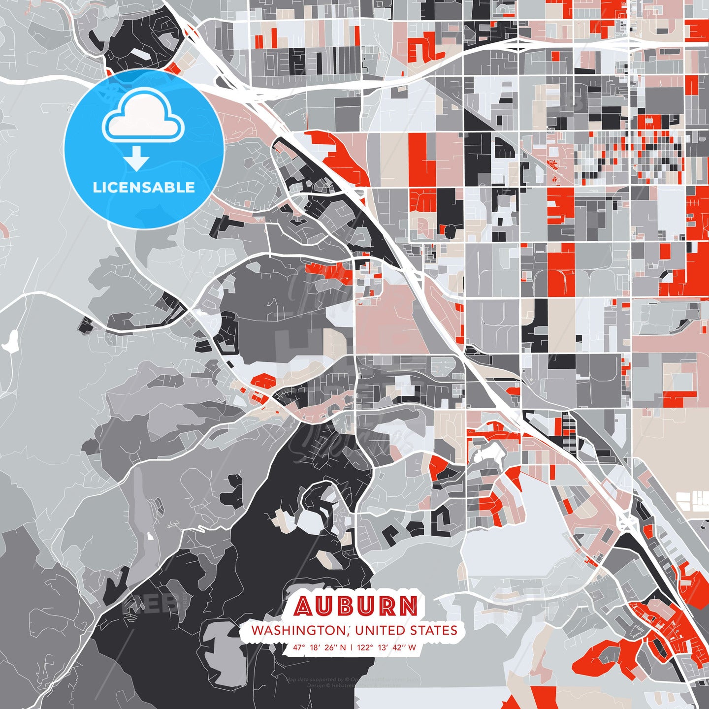 Auburn, Washington, United States, modern map - HEBSTREITS Sketches
