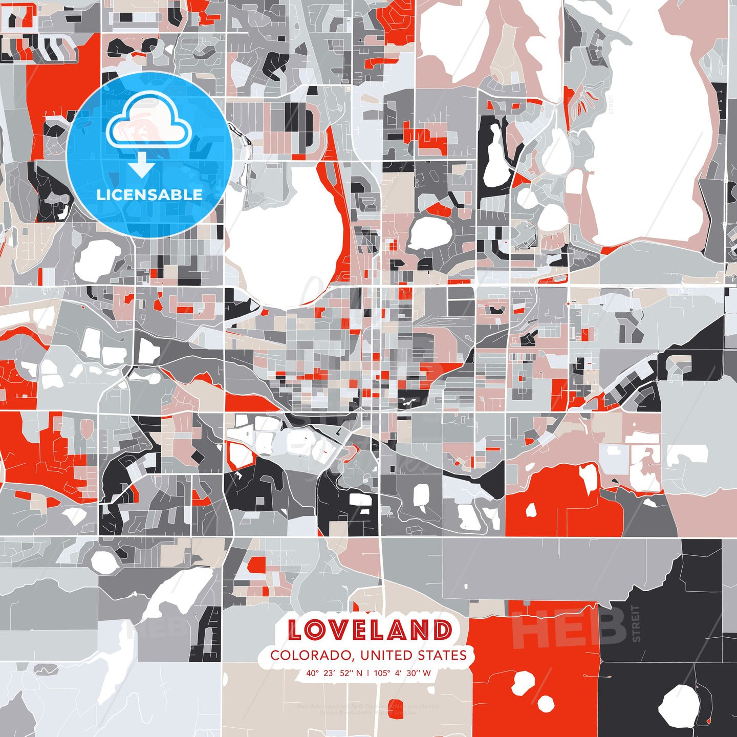 Loveland, Colorado, United States, modern map - HEBSTREITS Sketches
