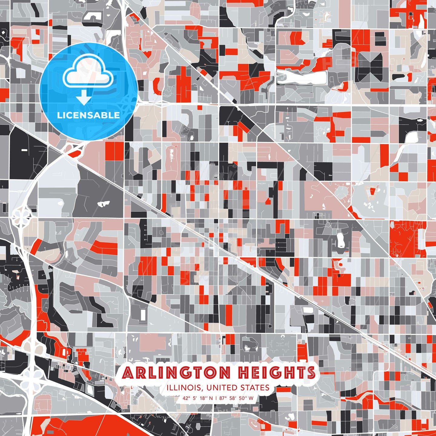 Arlington Heights, Illinois, United States, modern map - HEBSTREITS Sketches