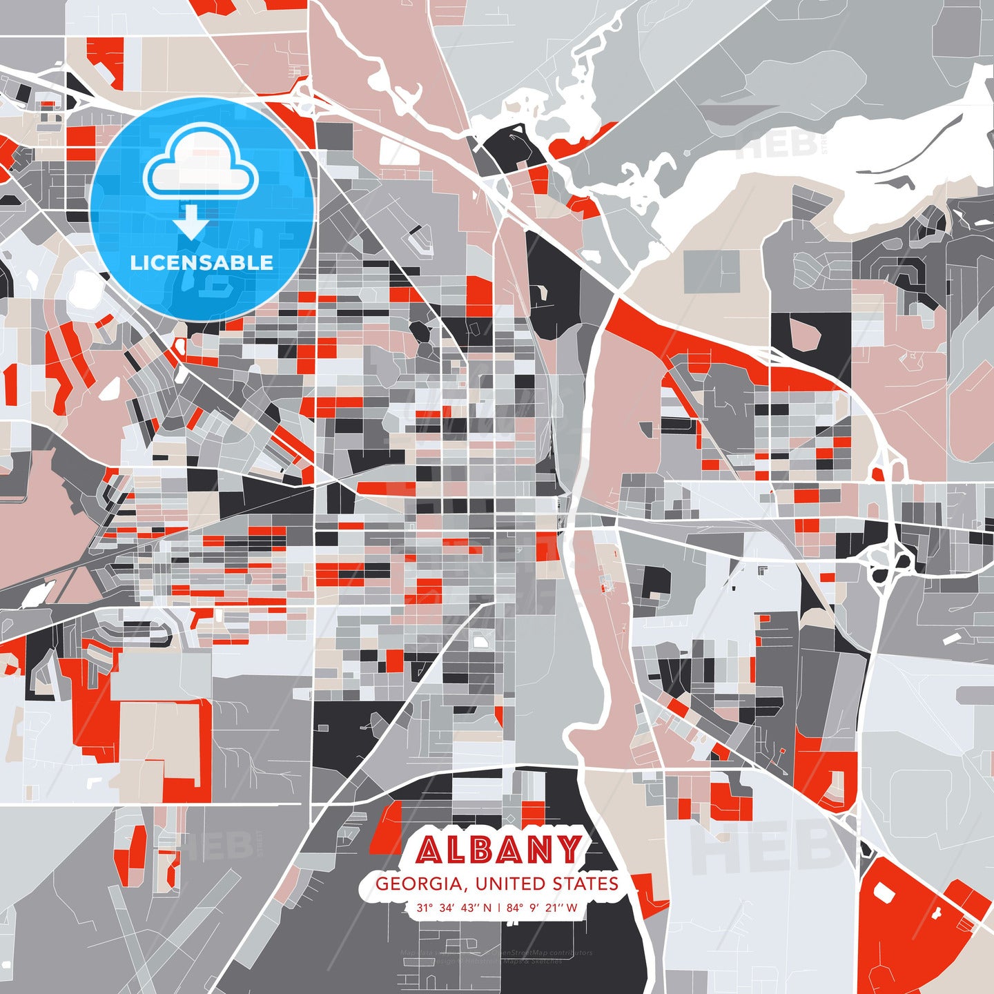Albany, Georgia, United States, modern map - HEBSTREITS Sketches