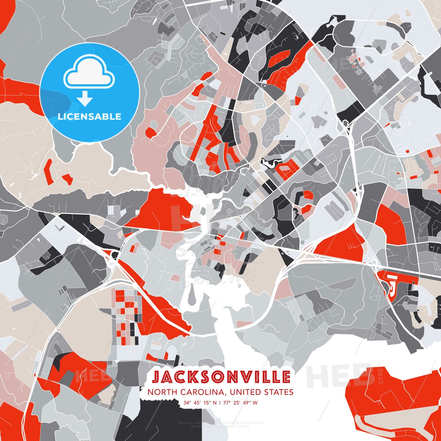 Jacksonville, North Carolina, United States, modern map - HEBSTREITS Sketches