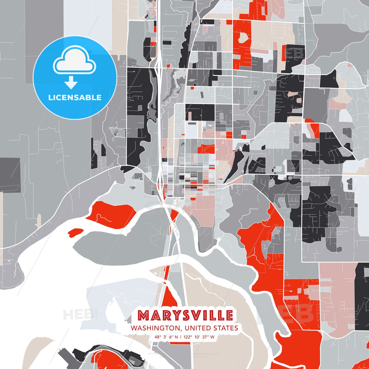 Marysville, Washington, United States, modern map - HEBSTREITS Sketches