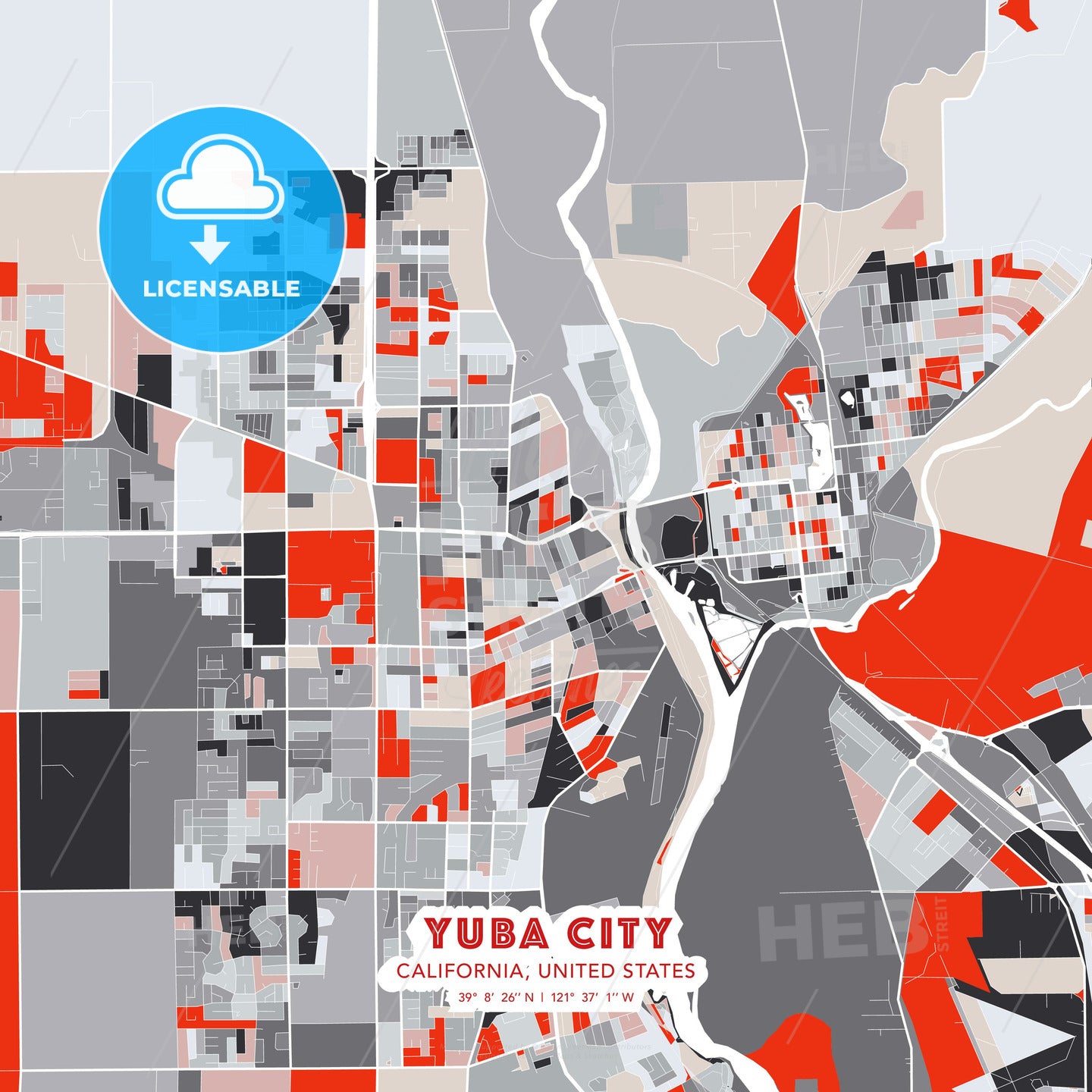 Yuba City, California, United States, modern map - HEBSTREITS Sketches