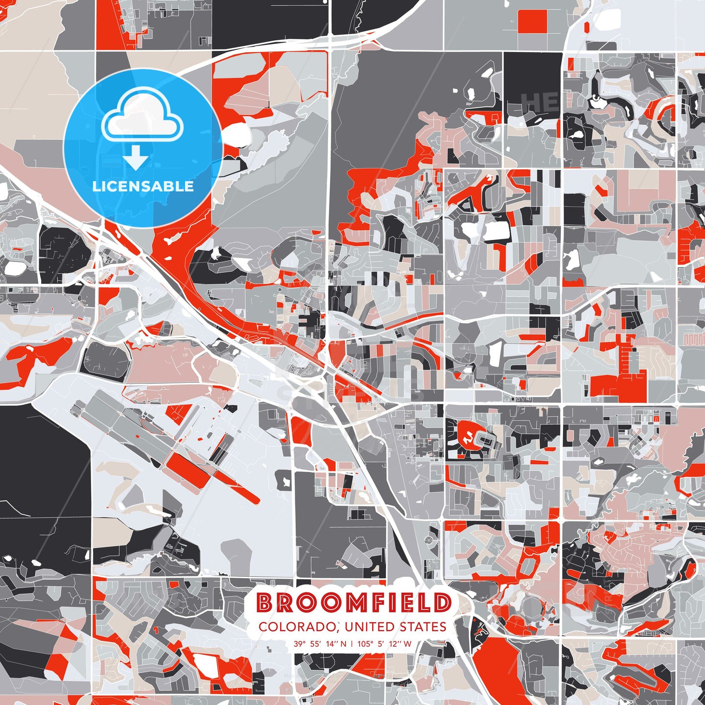 Broomfield, Colorado, United States, modern map - HEBSTREITS Sketches