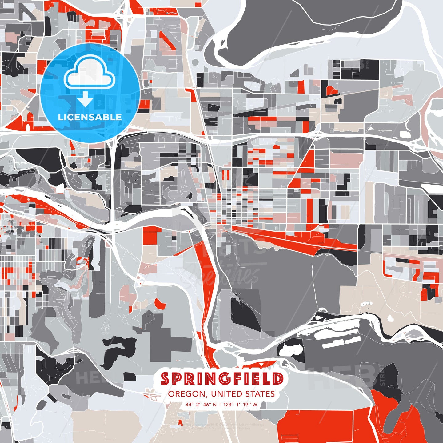 Springfield, Oregon, United States, modern map - HEBSTREITS Sketches