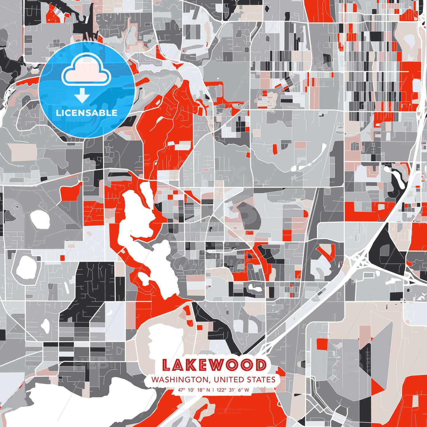 Lakewood, Washington, United States, modern map - HEBSTREITS Sketches